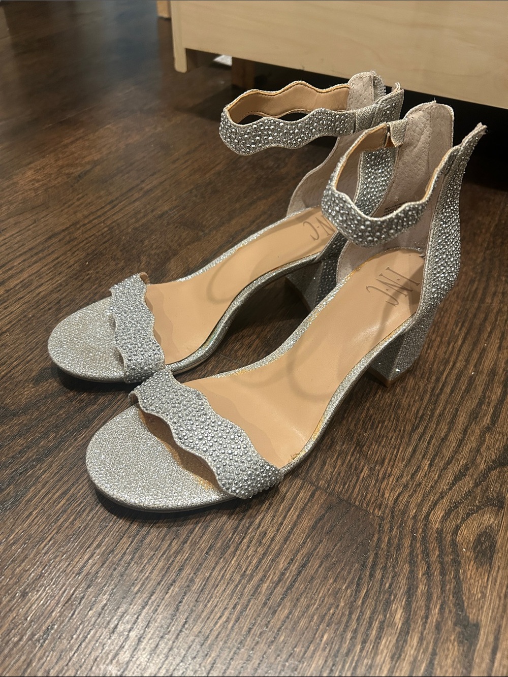 INC Sparkling Silver Women's Ankle-Strap Sandals size 8. Preowned